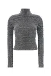 Dolce & Gabbana Ruched Sequin-embellished Lurex Turtleneck Blouse In Gray