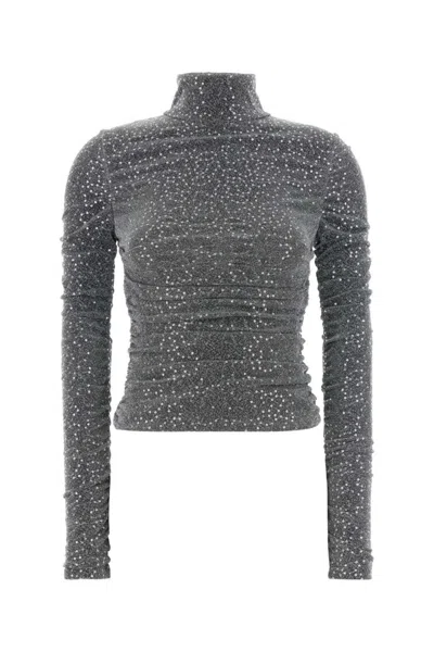 DOLCE & GABBANA GREY DRAPED SEQUINED TURTLE-NECK TOP