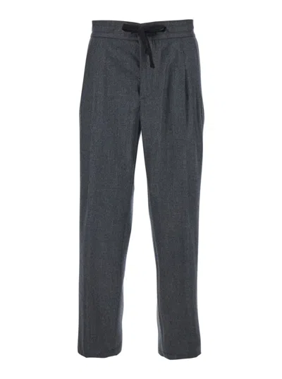 Dolce & Gabbana Men Grey Pants With Drawstring Waist In Wool Blend Man In Multi