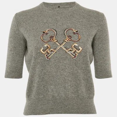 Pre-owned Dolce & Gabbana Grey Embroidered Cashmere Sweater S In Gray