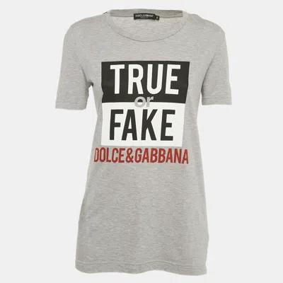Pre-owned Dolce & Gabbana Grey Fake Or Real Print Jersey T-shirt Xs