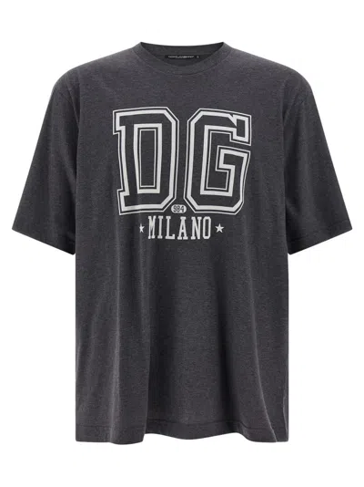 DOLCE & GABBANA GREY FLOCKED PRINT T-SHIRT