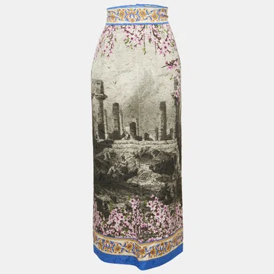 Pre-owned Dolce & Gabbana Grey Floral Jacquard Midi Skirt S