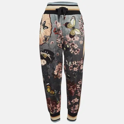 Pre-owned Dolce & Gabbana Grey Floral Print Cotton Joggers L