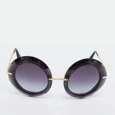 Pre-owned Dolce & Gabbana Grey Gradient Dg 6105 Frame Round Sunglasses In Black