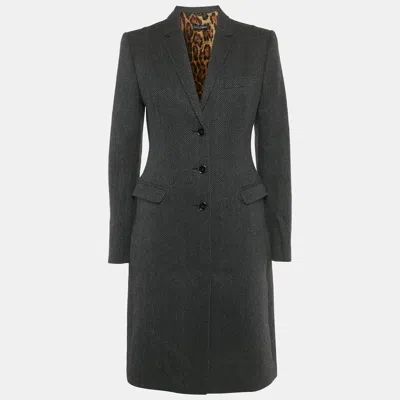 Pre-owned Dolce & Gabbana Grey Herringbone Wool Coat S In Gray