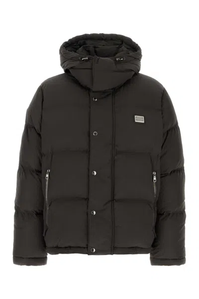 Dolce & Gabbana Kids' Grey Hooded Puffer Jacket In Black