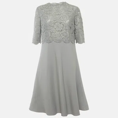 Pre-owned Dolce & Gabbana Grey Lace And Wool Dress L In Blue