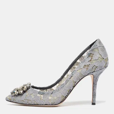 Pre-owned Dolce & Gabbana Grey Lace Bellucci Pumps Size 38