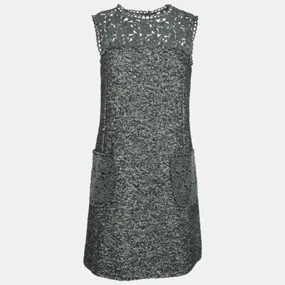 Pre-owned Dolce & Gabbana Grey Lace Wool Blend Zip Up Mini Dress S In Gray