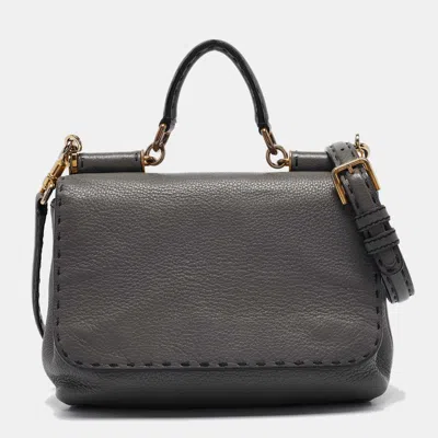 Pre-owned Dolce & Gabbana Grey Leather Miss Sicily Stitch Top Handle Bag