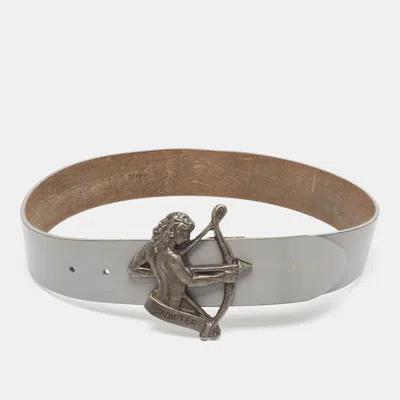 Pre-owned Dolce & Gabbana Grey Leather Sagipter Waist Belt 80cm