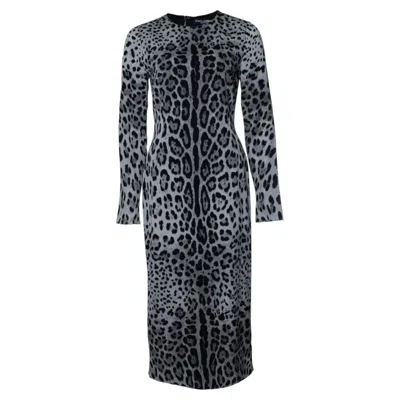 Pre-owned Dolce & Gabbana , Grey Leopard Printed Maxi Dress In Gray