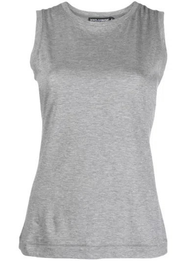 Dolce & Gabbana Grey Logo-patch Cotton Tank Top