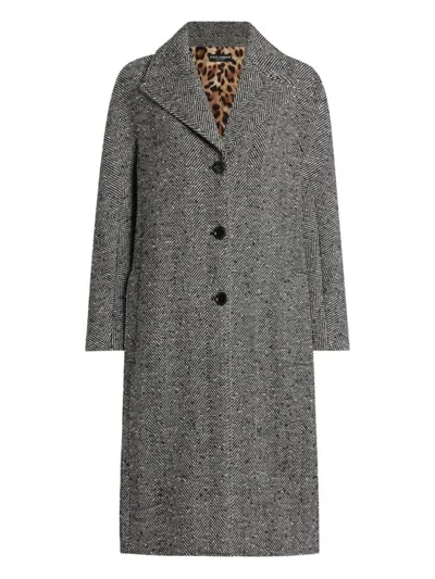 DOLCE & GABBANA GREY LONG CHEVRON COAT