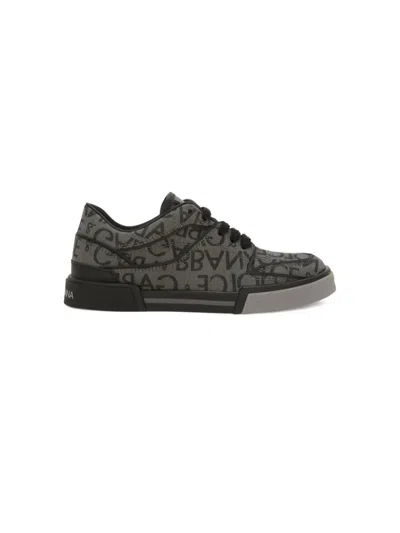 Dolce & Gabbana Kids' Grey New Roma Sneakers In Calf Leather