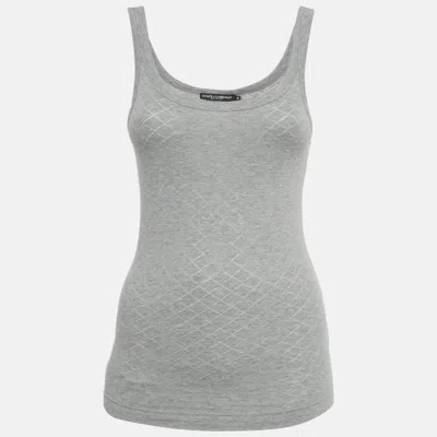 Pre-owned Dolce & Gabbana Grey Patterned Jersey Tank Top S In Gray