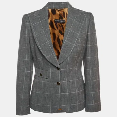 Pre-owned Dolce & Gabbana Grey Plaid Wool Blend Single Breasted Blazer M In Gray
