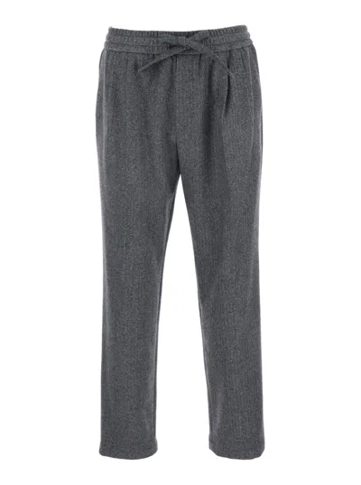 DOLCE & GABBANA GREY PLEATED DRAWSTRING TROUSERS