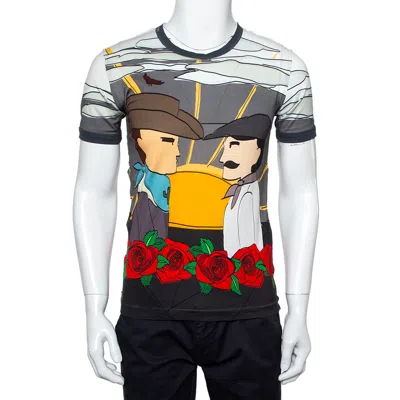 Pre-owned Dolce & Gabbana Grey Printed Cotton Crewneck T-shirt S