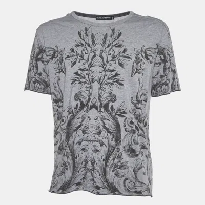 Pre-owned Dolce & Gabbana Grey Printed Viscose/wool Crew Neck T-shirt L