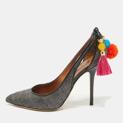 Pre-owned Dolce & Gabbana Grey Raffia And Snakeskin Cutout Pointed Toe Pumps Size 39