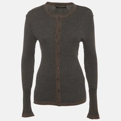 Pre-owned Dolce & Gabbana Grey Rib Knit Button Front Cardigan L In Gray