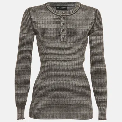 Pre-owned Dolce & Gabbana Grey Rib Knit Henley Neck Jumper S In Gray