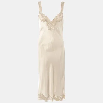 Pre-owned Dolce & Gabbana Grey Satin And Lace Mini Dress M In Gray