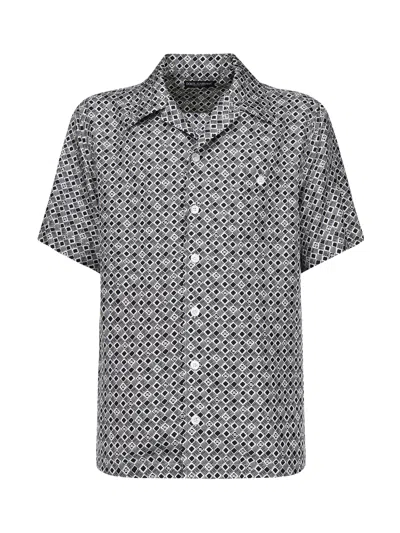 Dolce & Gabbana Grey Silk Cuban Collar Shirt In Cravatteria Nero