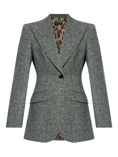 DOLCE & GABBANA GREY SINGLE-BREASTED BLAZER