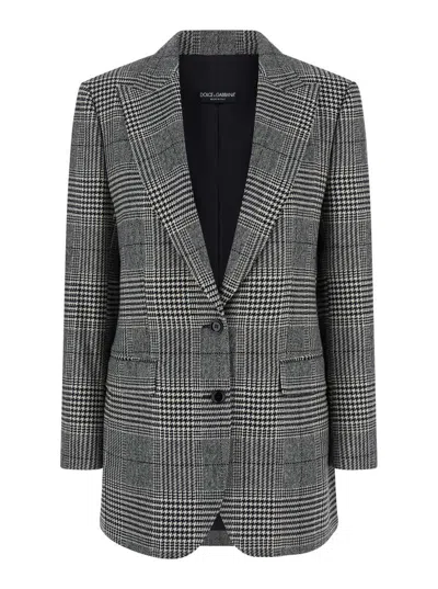 Dolce & Gabbana Grey Single-breasted Jacket With Peak Revers In Wool And Cashmere Woman In Gray
