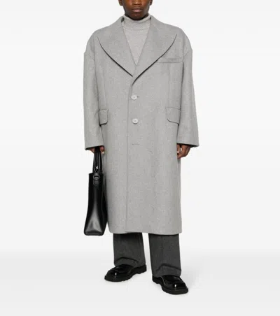 DOLCE & GABBANA GREY SINGLE BREASTED WOOL COAT