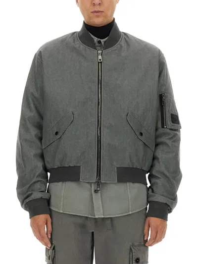 DOLCE & GABBANA GREY SOLID MOCK COLLAR JACKET