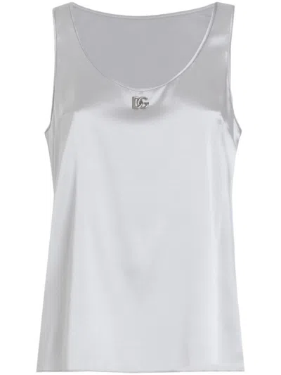 DOLCE & GABBANA GREY STRETCH SATIN TANK TOP