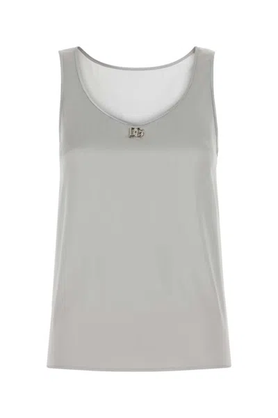 DOLCE & GABBANA GREY STRETCH SATIN TANK TOP