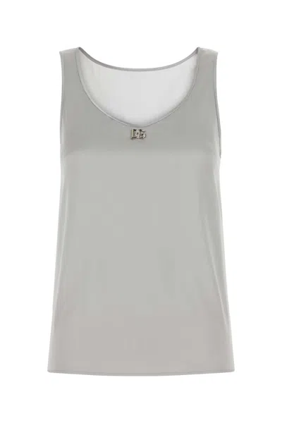DOLCE & GABBANA GREY STRETCH SATIN TANK TOP