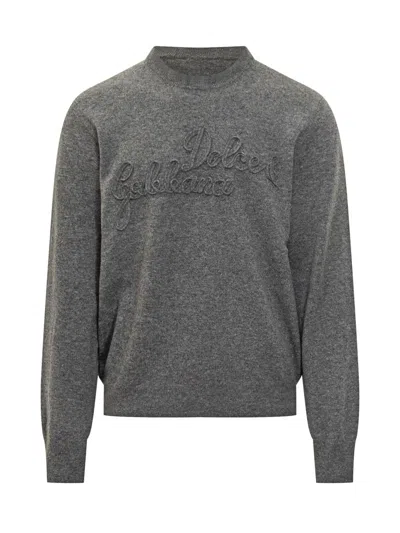 DOLCE & GABBANA DOLCE & GABBANA GREY SWEATER WITH DOLCE & GABBANA LOGO