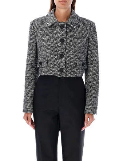 Dolce & Gabbana Grey Tweed Cropped Blazer In Gray