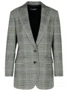 Dolce & Gabbana Grey Single-breasted Jacket With Peak Revers In Wool And Cashmere Woman In Grey