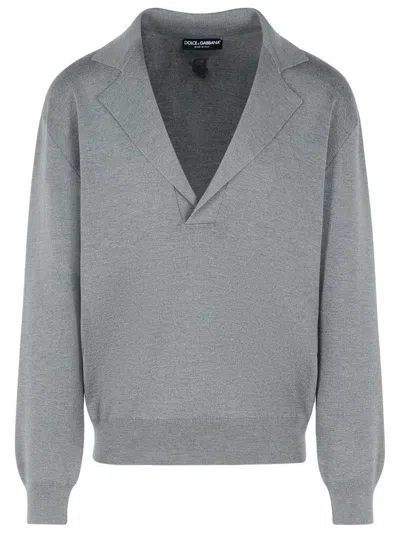 Dolce & Gabbana Grey Virgin Wool Sweater Men In Gray