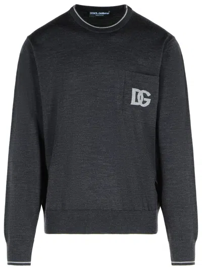 Dolce & Gabbana Grey Virgin Wool Sweater Men In Blue