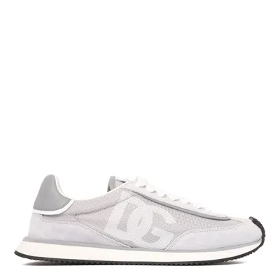 Dolce & Gabbana Grey White Leather Sneakers In Gray