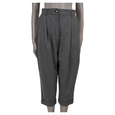 Pre-owned Dolce & Gabbana Grey Wool & Cashmere Pleated Cropped Pants 40 S In Gray