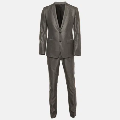 Pre-owned Dolce & Gabbana Grey Wool Blend Single Breasted Blazer And Pant Suit S In Gray