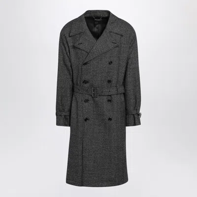 DOLCE & GABBANA GREY WOOL DOUBLE-BREASTED COAT
