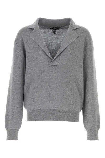 DOLCE & GABBANA GREY WOOL V-NECK SWEATER