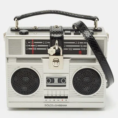 Pre-owned Dolce & Gabbana Grey/black Acrylic And Snakeskin Trim Radio Boom Box Top Handle Bag