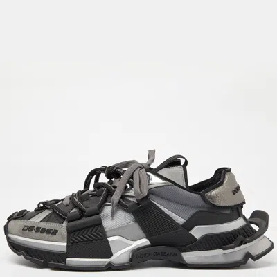 Pre-owned Dolce & Gabbana Grey/black Mesh And Suede Space Sneakers Size 46