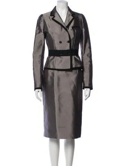 Pre-owned Dolce & Gabbana Grosgrain Trim Skirt Suit In Gray